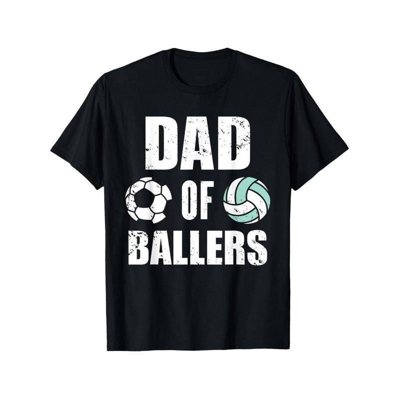 '1pc Men'S Casual Cotton T-Shirt with "Dad of Ballers" Print- Crew Neck, Loose Fit, Slight Stretch, All-Season Knit...