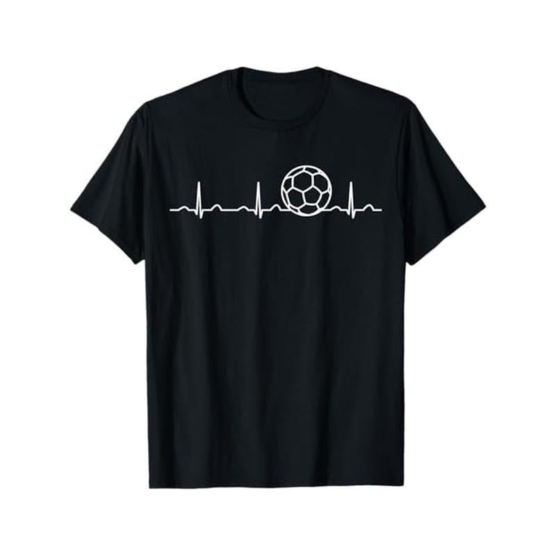 1pc Men'S Casual Cotton T-Shirt with Football Player Heartbeat Print, Round Neck, Knitted Fabric, Elasticity, Comfort Fit...