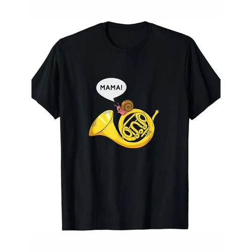 1pc Men'S Casual Cotton T-Shirt with French Horn & Snail Print, Crew Neck, Short Sleeve, Regular Fit, Puns Marching Band...
