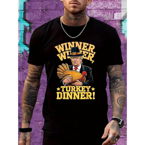 1pc Men'S Casual Crew Neck T-Shirt with Trump Turkey Print, 100% Cotton, Short Sleeve, Regular Fit, All-Season Comfort