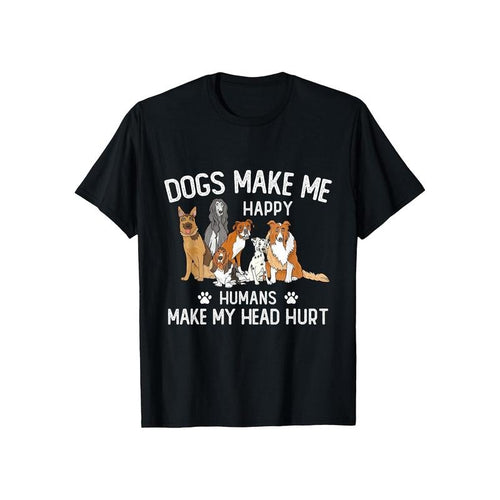 1pc Men'S Casual Round Neck T-Shirt - Dogs Make Me Happy, Humans Make My Head Hurt - Summer Cotton Tee with Geometric Dog...