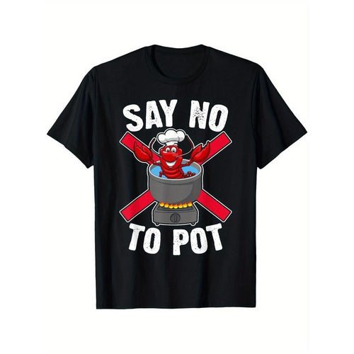 1pc Men'S Crayfish Graphic T-Shirt, 100% Cotton, Boho Style, Crew Neck, Non-Stretch Woven Fabric, All-Season Comfort,...