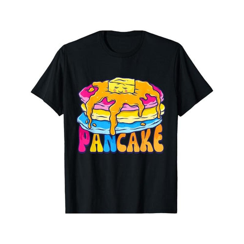 1pc Pansexual Pride Cotton T-Shirt, LGBTQ Omnisexual Pancakes Graphic, Crew Neck, Casual Fit, Slight Stretch, Knit...