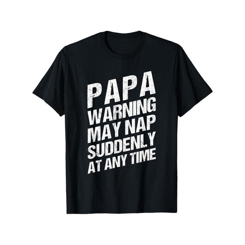 1pc Papa Warning May Nap Suddenly At Any Time - 100% Cotton Knit T-Shirt, Mature Style, Regular Fit, Round Neck, Printed...