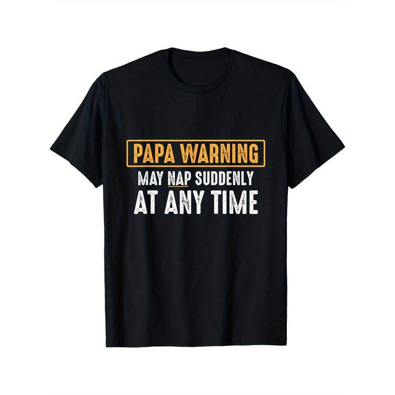 1pc Papa Warning May Nap Suddenly At Any Time Funny Dad T-Shirt, 100% Cotton, Casual Sports Minimalist Style, Crew Neck,...