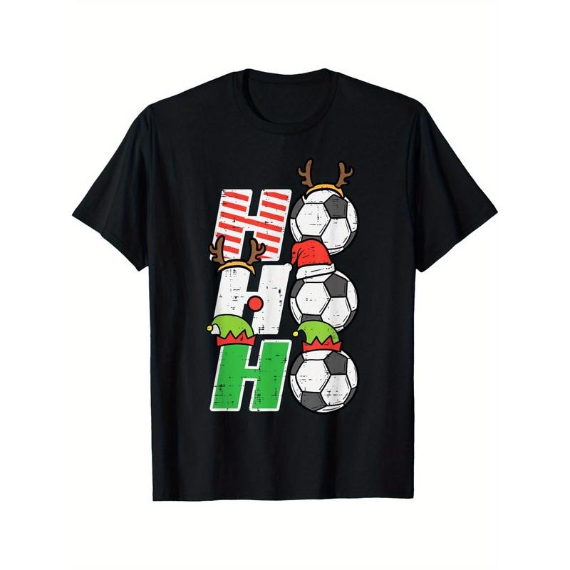 1pc Unisex Christmas Football Ho Ho Ho Print T-Shirt - 100% Cotton Crew Neck Short Sleeve Sports Tee for Men and Women -...