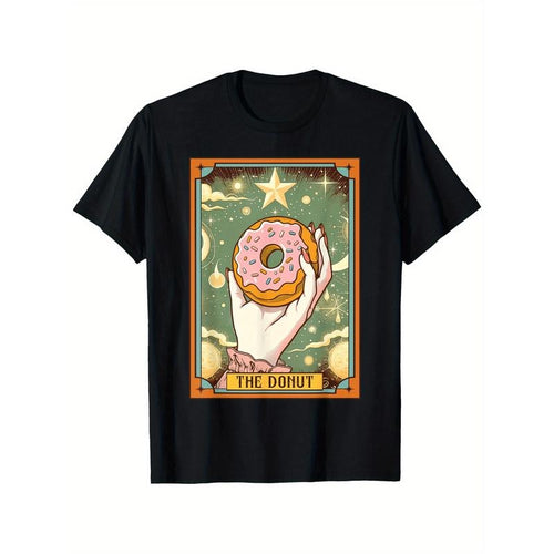 1pc Unisex Cotton Casual T-Shirt with Donut Graphic - Comfortable Round Neck, Printed Design, All-Season, 220Gsm Knit...