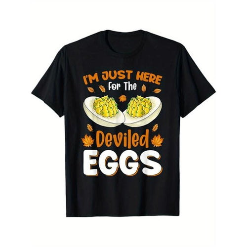 1pc Unisex Cotton T-Shirt with "I'm Just Here for The Deviled Eggs" Print - Crew Neck, Casual Style, All-Season Comfort,...