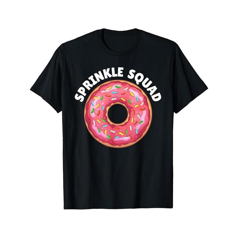 1pc Unisex Cotton T-Shirt with Cool Donut Print, Casual Crew Neck, Slight Stretch Knit Fabric, Regular Fit, All-Season...