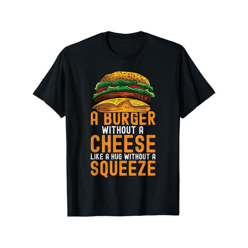 1pc Unisex Cotton T-Shirt with Hamburger & Cheese Print - Casual Crew Neck, Short Sleeve, All-Season Comfort, Black -...