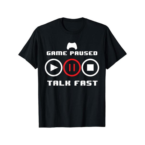 1pc Unisex Cotton T-Shirt with Video Game Pause Print