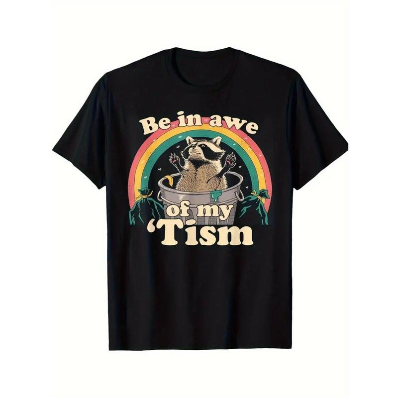 1pc Unisex Novelty Cotton T-Shirt with "Be in Awe of My 'Tism" Print, Casual Crew Neck Short Sleeve Tee, Comfortable Knit...