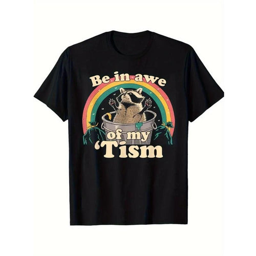 1pc Unisex Novelty Cotton T-Shirt with "Be in Awe of My 'Tism" Print, Casual Crew Neck Short Sleeve Tee, Comfortable Knit...