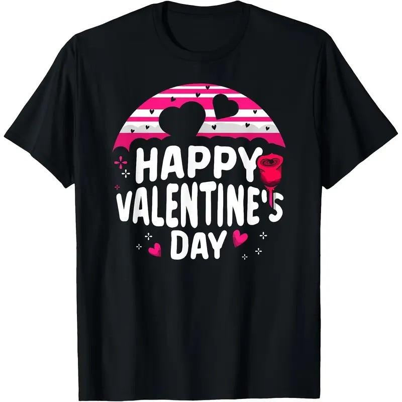 1pc Valentine'S Day Cotton T-Shirt - 100% Knit Fabric, Regular Fit, Short Sleeve, Machine Washable, No Pocket