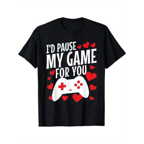 1pc Valentine'S Day Gamer T-Shirt - 100% Cotton, Casual Crew Neck, Short Sleeve, All-Season, Slight Stretch, Digital Heat...