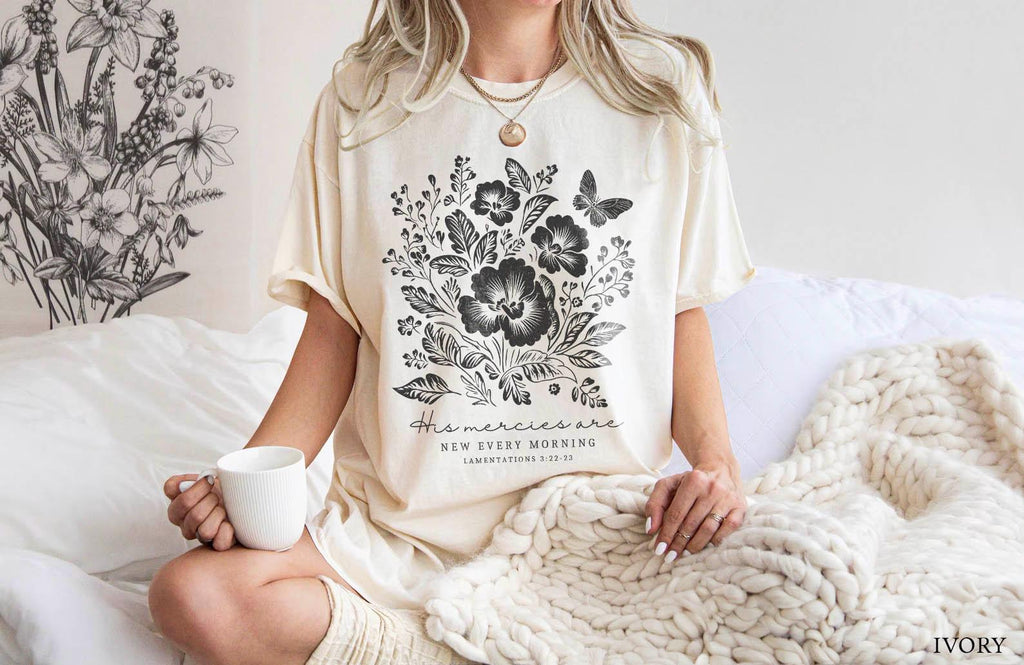 Boho Christian Faith Based Christianity Fall Flowers Comfort Colors Floral Christian Tee Jesus Loves God Good (3)