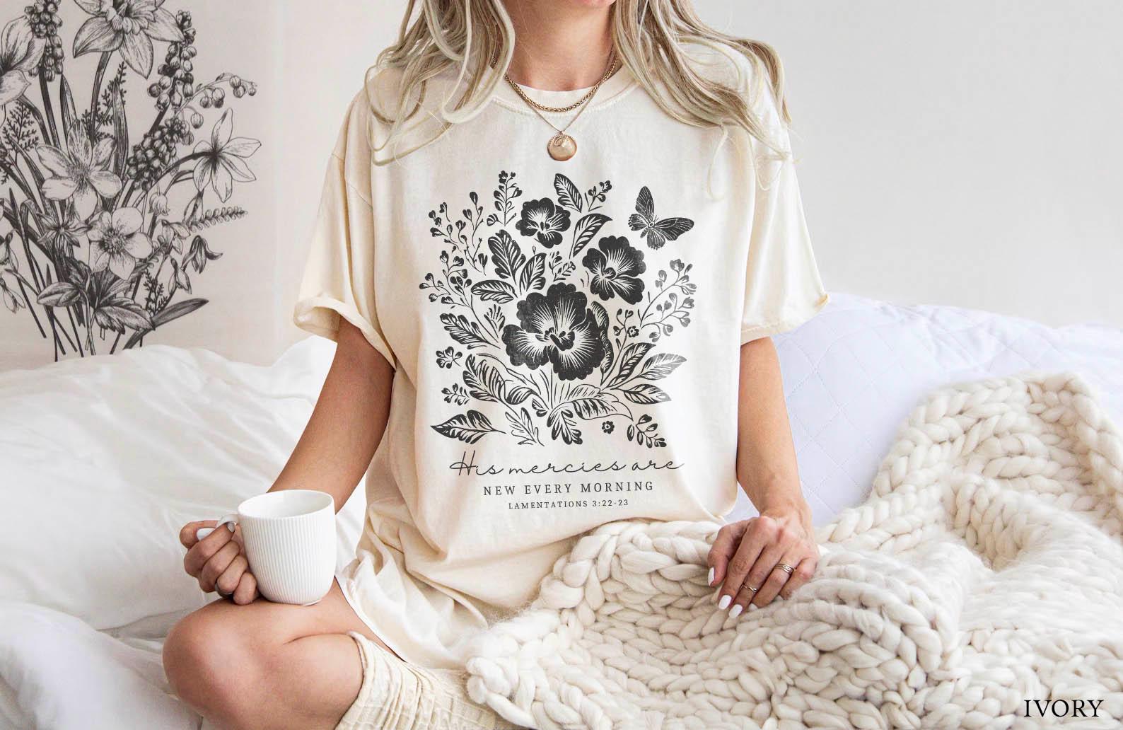 Boho Christian Faith Based Christianity Fall Flowers Comfort Colors Floral Christian Tee Jesus Loves God Good (3)