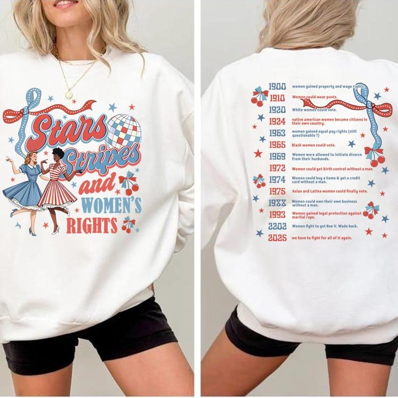 2 Sided 4th of July Feminist Stars Stripes And Women's Rights Shirt, Retro Fourth Of July Shirt, Funny Feminist Graphic...
