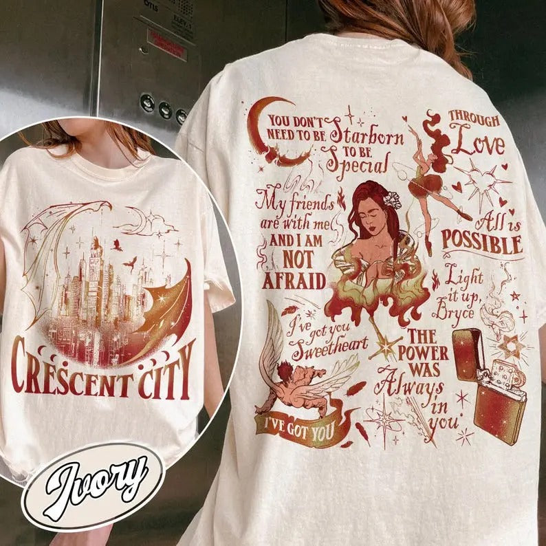 2 Slides, Crescent City T Shirts, Lunathion Crescent City Shirt, Light It Up Crescent City, Bookworm Shirt,  Bookish...