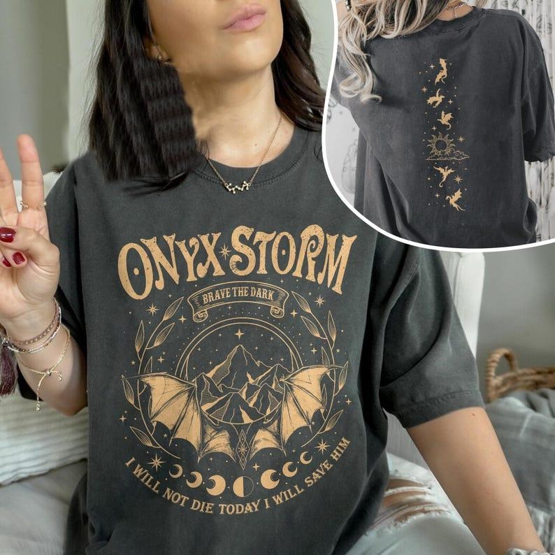 2 Slides, Fourth Wing Series T-Shirt, Onyx Storm Shirts, Violence Brave The Dark, Gift for Book Lovers, Dragon Rider...