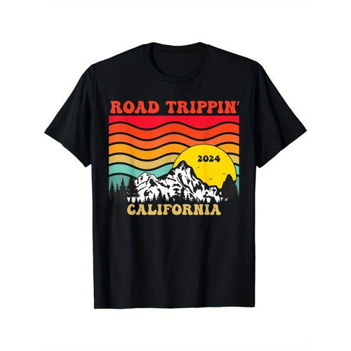 2024 Road Trip printed cotton round neck comfortable short-sleeved T-shirt with stylish pattern printing, suitable for...