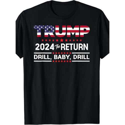 2024 THE RETURN Print, Men's Crew Neck Short Sleeve Cotton T-shirt, Casual Comfy Top For Daily Wear Made in USA Hoodie,...