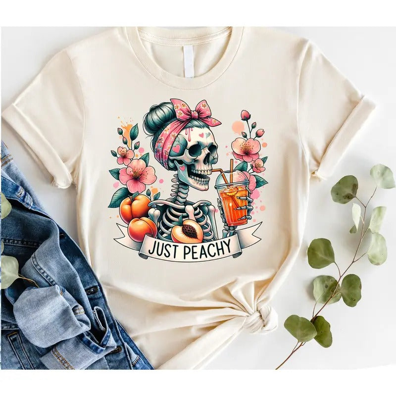 #263 - Just Peachy Skull Skeleton Shirt - Print Unisex Crew neck Tee T-shirt Hoodie, Sweatshirt | TeeBloomCo.com