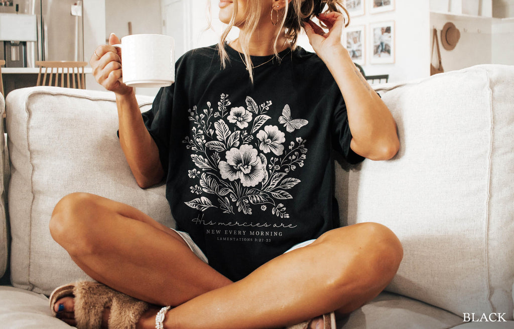 Boho Christian Faith Based Christianity Fall Flowers Comfort Colors Floral Christian Tee Jesus Loves God Good (4)