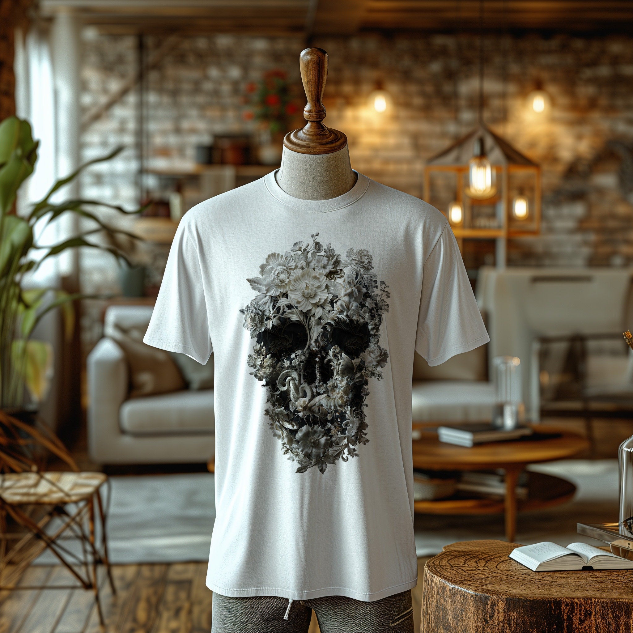 Floral Skull Bella Canvas Gothic Ar Unisex T-shirt, Sweatshirt, Hoodie (4)