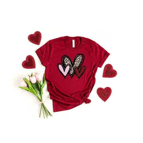 3 Doodle Heart Valentines Shirt, Leopard Heart Shirt, Cute Valentines Day Shirt, Leopard Shirt, Cute Heart Shirt,...