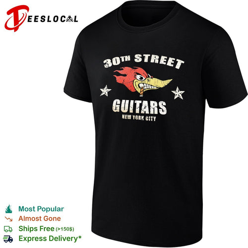 30th Street Guitars New York City Woody Woodpecker smoking cigar logo shirt