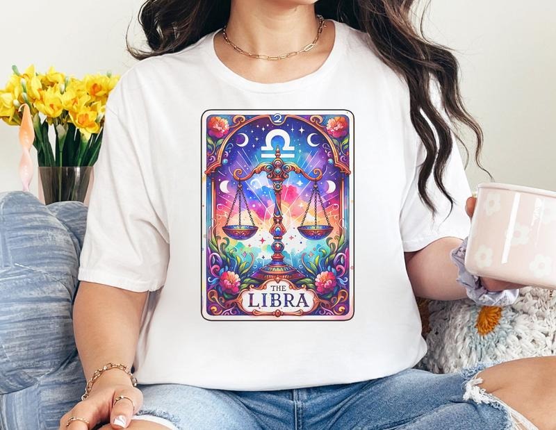 # 321 - Scales Zodiac Libra Tarot Card Design - Print Unisex Crew neck Tee T-shirt Hoodie, Sweatshirt | TeeBloomCo.com