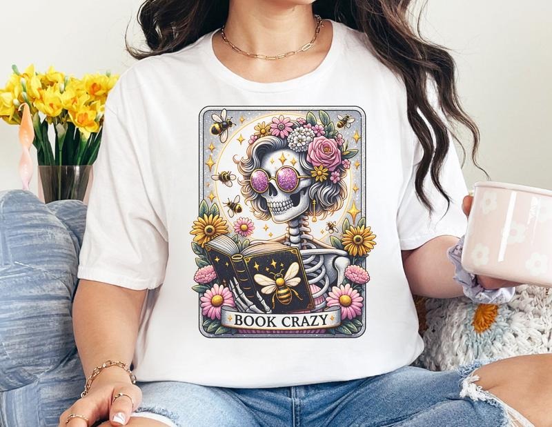 # 338 - Book Crazy Bee Floral Roses Tarot Card Design - Print Unisex Crew neck Tee T-shirt Hoodie, Sweatshirt