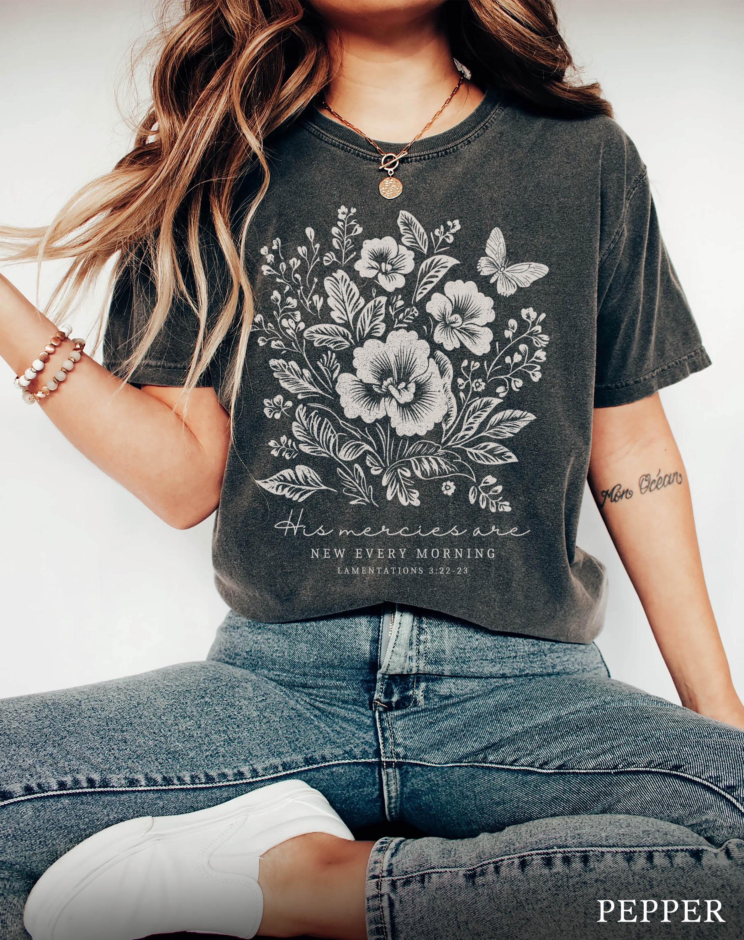 Boho Christian Faith Based Christianity Fall Flowers Comfort Colors Floral Christian Tee Jesus Loves God Good (5)