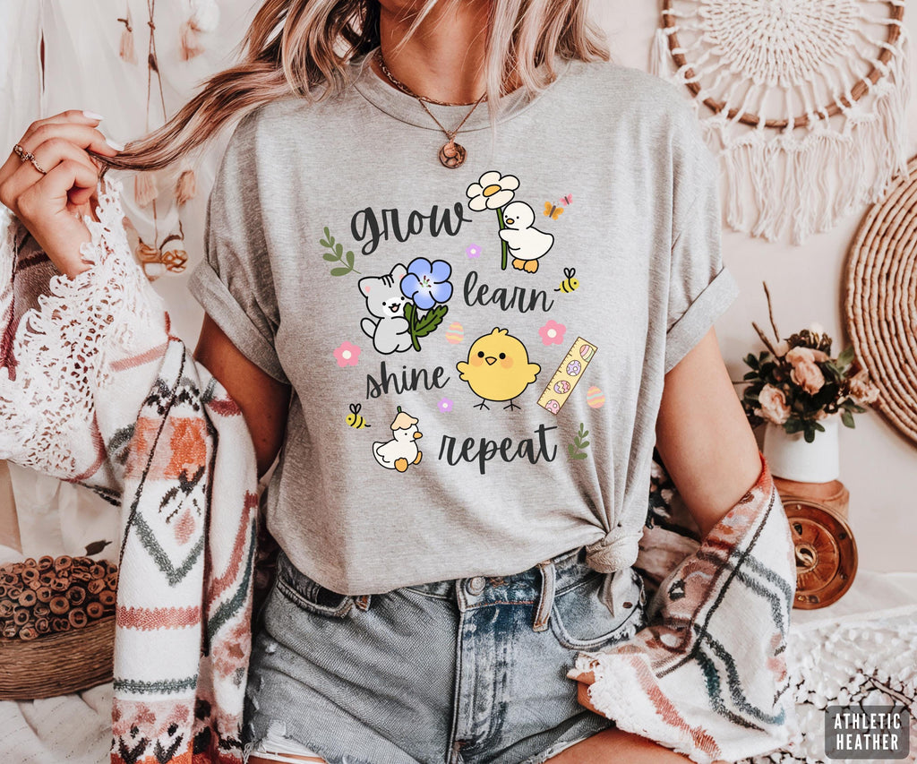 Teacher Grow Learn Shine Repea Spring Easter Teachers Bella Canvas (5)