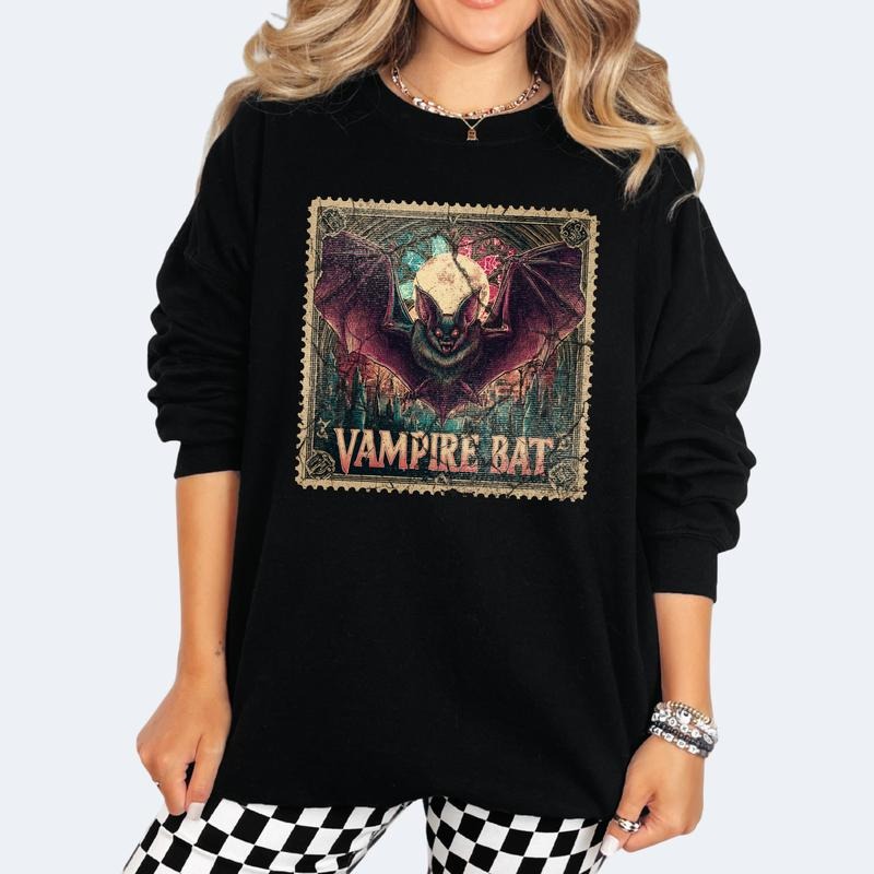 Vampire Bat Women's Graphic Pocket Hoodie - Casual Crewneck Sweatshirt for Winter Halloween Pullover Tops for Men & Women...
