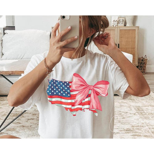 4th Of July Shirt, Distressed Coquette American Flag Shirt, USA  Fourth Of July  Patriotic Sublimation T-Shirt Print...