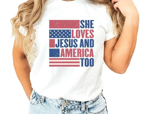 4th Of July Shirt, She Loves Jesus And America Too, Happy 4th Of July Shirt, Jesus Independence Day, Unisex T-Shirt,...