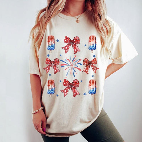 4th Of July Shirts, Retro Fourth Of July T-shirt, Coquette 4th of July Shirt, Bow Shirt, Ice Cream 4th Of July Shirt,...