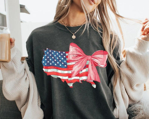 4th Of July T-shirt, Distressed Coquette American Flag Tshirt, USA Png Fourth Of July Shirt Patriotic Sublimation T-Shirt...
