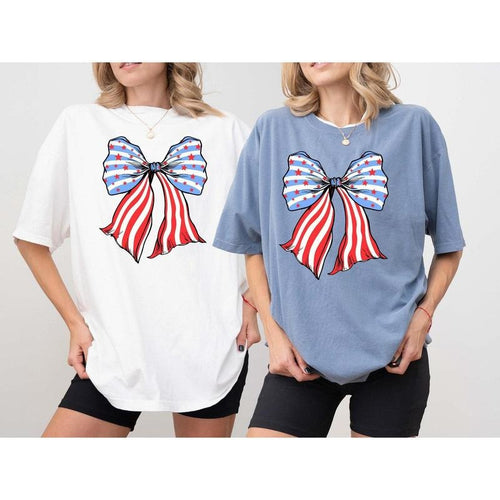 4th of July Bow Shirt, Comfort Colors 4th of July Shirt, Patriotic Shirts, Coquette USA Bow Tee, American FlagTee Hoodie,...