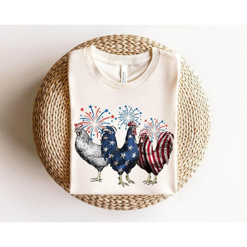 4th of July Chicken Shirt, Fourth of July T Shirt,Patriotic Mom Shirt, Gift for Her, Farm 4th of july Tee, Woman 4th of...