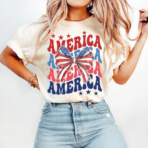4th of July Shirt, America Flag Bow Shirt, Independence day Women Tee, Comfort Colors Shirt Hoodie, Sweatshirt