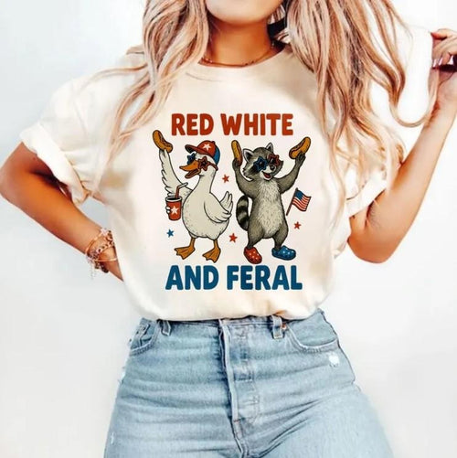 4th of July Shirt, Red White and Feral Shirt, Independence Day Hoodie, Sweatshirt | TeeBloomCo.com