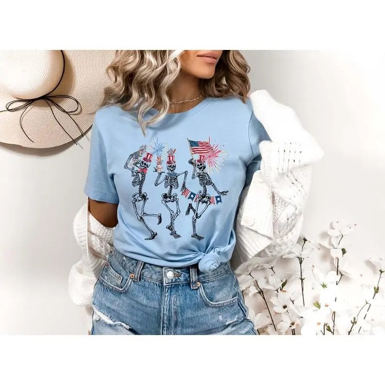 4th of July Skellies, 4th of July Shirts, Dancing Skeleton Shirt, American Flag Shirt,4th of July, Stars and Stripes...