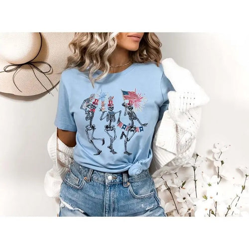 4th of July Skellies, 4th of July Shirts, Dancing Skeleton Shirt, American Flag Shirt,4th of July, Stars and Stripes...