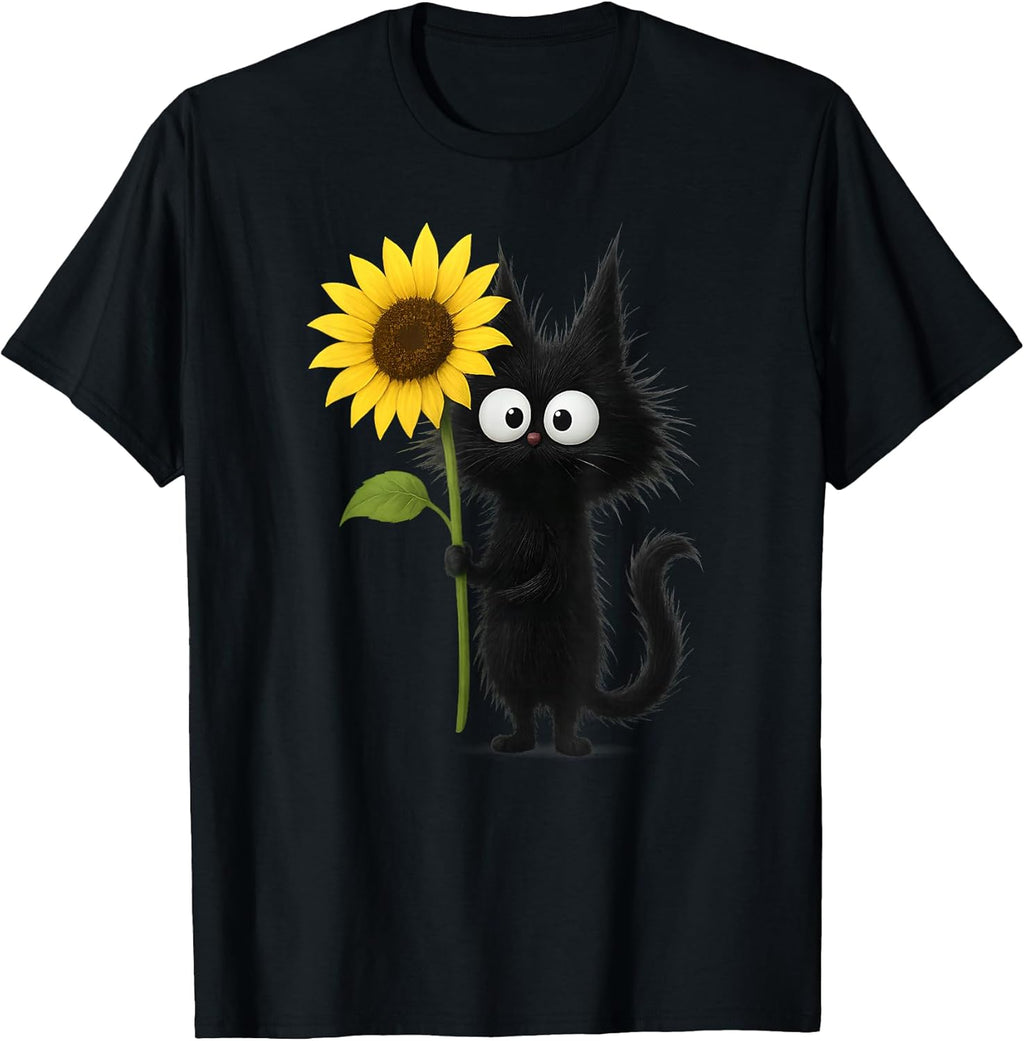 Fluffy Cat and Sunflower Sweet Floral Artwork