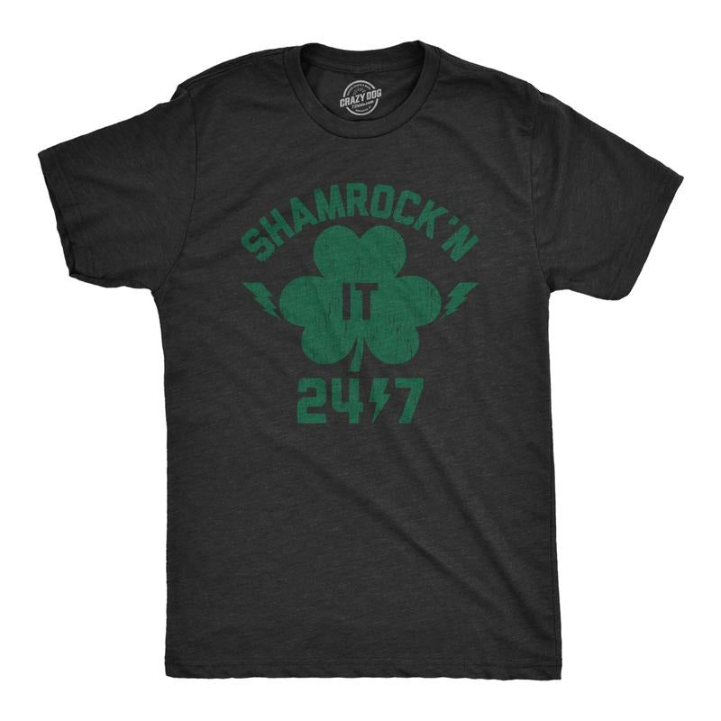 Mens Shamrock'n It 24/7 T Shirt Funny Saint Patricks Day Irish Clover Lucky Tee Mens Funny T Shirts Cool Tees Soft...
