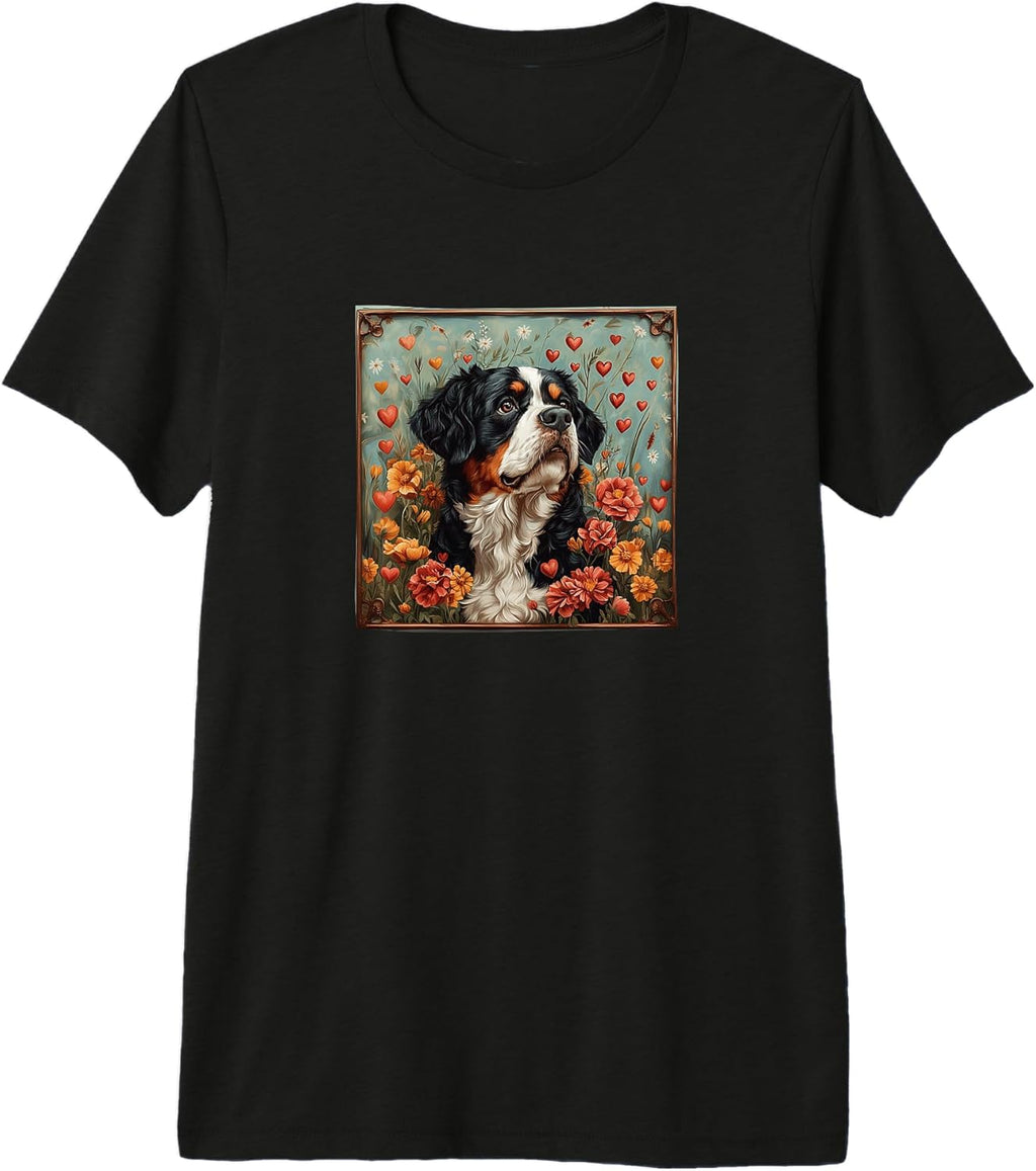 Saint Bernard Dog Flowers With Hearts Around Merch