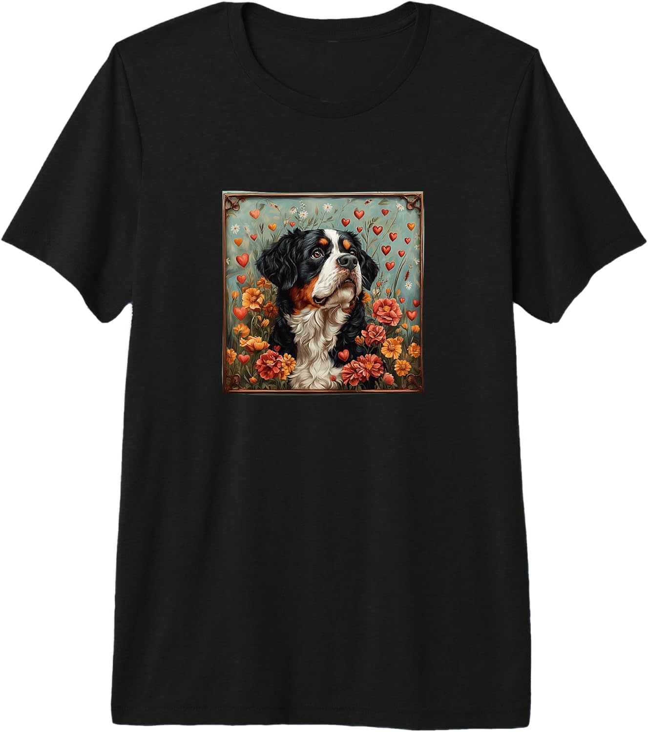Saint Bernard Dog Flowers With Hearts Around Merch